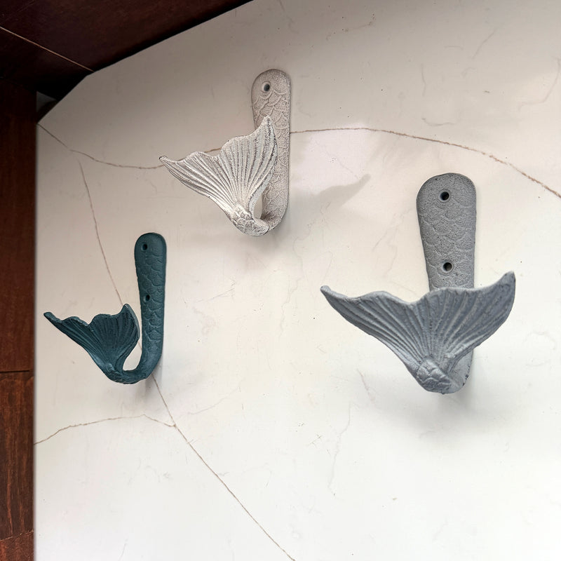 Zeckos Set of 3 Mermaid Tail Wall Hooks, Cast Iron, 5 Inch High Image 4