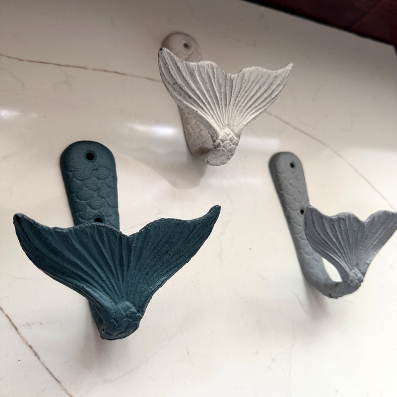 Zeckos Set of 3 Mermaid Tail Wall Hooks, Cast Iron, 5 Inch High Image 5