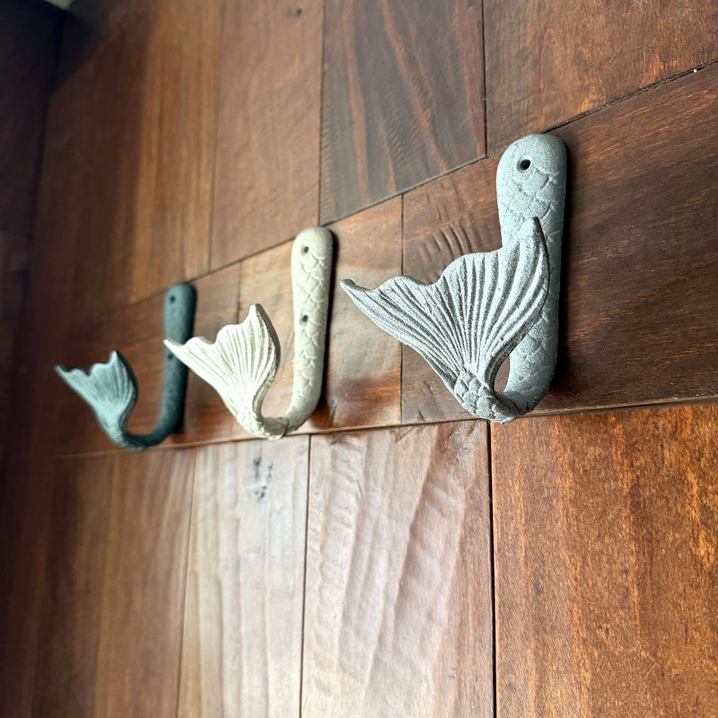 Zeckos Set of 3 Mermaid Tail Wall Hooks, Cast Iron, 5 Inch High Image 6