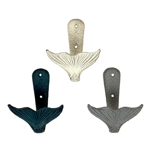 Zeckos Set of 3 Mermaid Tail Wall Hooks, Cast Iron, 5 Inch High Image 1
