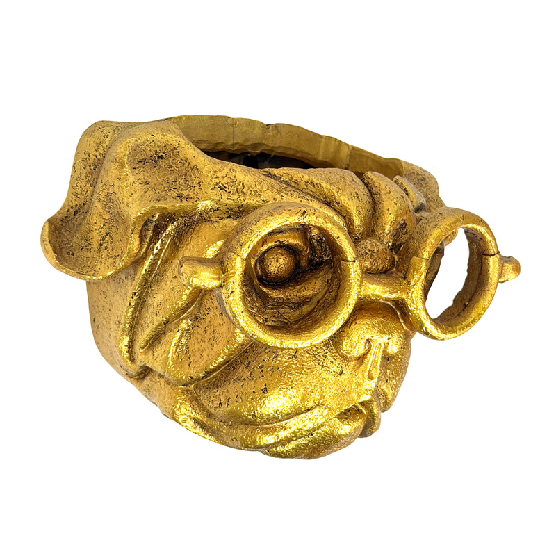 Zeckos Bulldog Wall Planter, Antique Gold Resin, 8 Inch Wide with Glasses Image 2