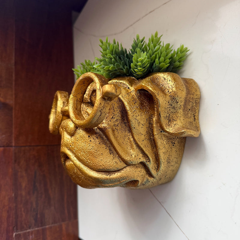 Zeckos Bulldog Wall Planter, Antique Gold Resin, 8 Inch Wide with Glasses Image 5
