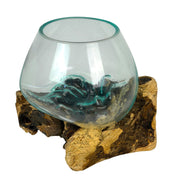 7 Inch - Image 2 - Zeckos Planter Terrarium with Molten Glass Bowl on Driftwood Base, Coastal Wood and Glass Tabletop