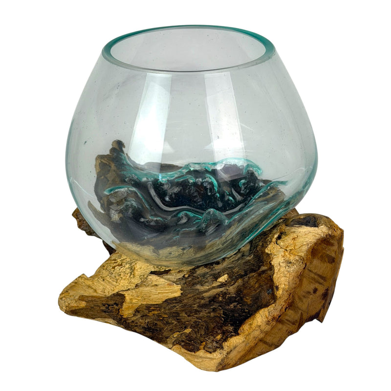 7 Inch - Image 9 - Zeckos Planter Terrarium with Molten Glass Bowl on Driftwood Base, Coastal Wood and Glass Tabletop