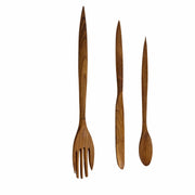 Zeckos Set of 3 Wooden Cutlery Wall Sculptures, Spoon Fork Knife, 24 Inch Image 2