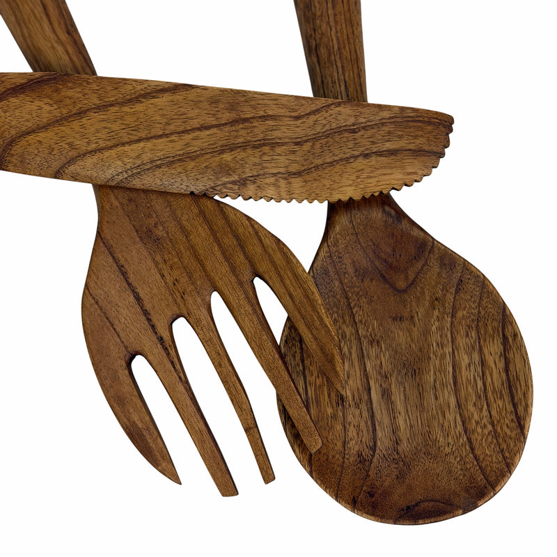 Zeckos Set of 3 Wooden Cutlery Wall Sculptures, Spoon Fork Knife, 24 Inch Image 8