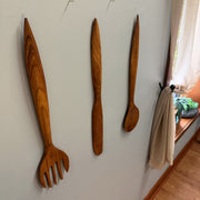 Zeckos Set of 3 Wooden Cutlery Wall Sculptures, Spoon Fork Knife, 24 Inch Image 5