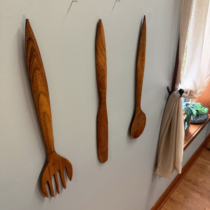 Zeckos Set of 3 Wooden Cutlery Wall Sculptures, Spoon Fork Knife, 24 Inch Image 5