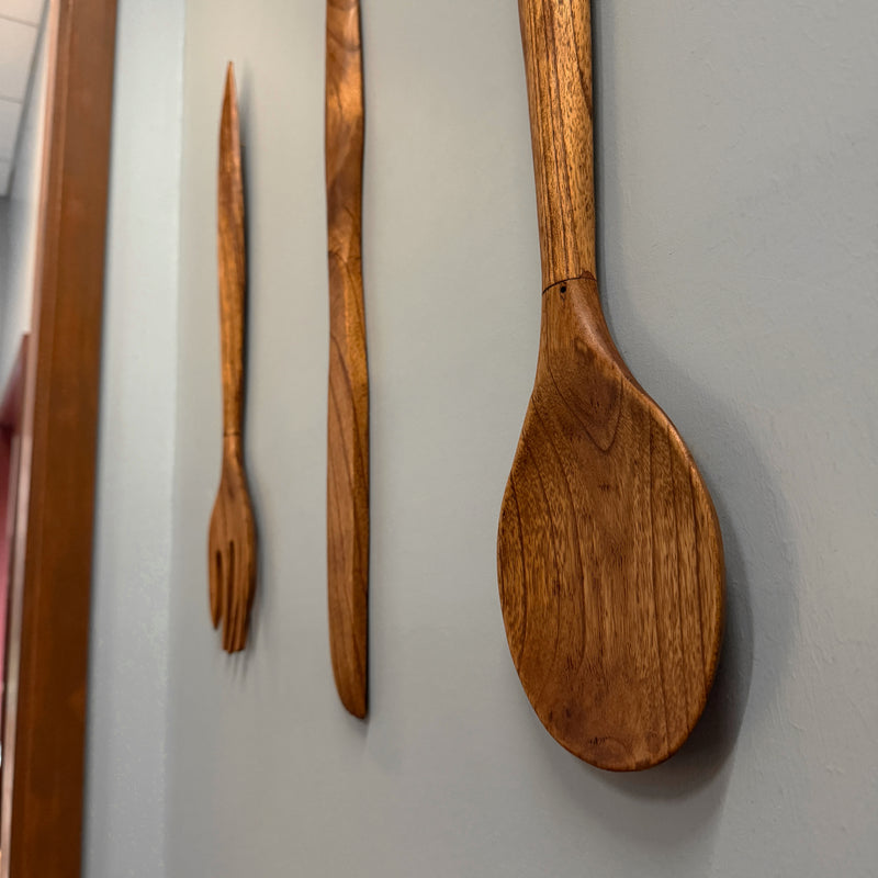 Zeckos Set of 3 Wooden Cutlery Wall Sculptures, Spoon Fork Knife, 24 Inch Image 6