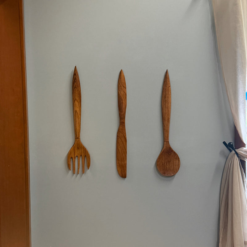 Zeckos Set of 3 Wooden Cutlery Wall Sculptures, Spoon Fork Knife, 24 Inch Image 7
