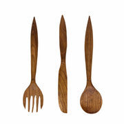 Zeckos Set of 3 Wooden Cutlery Wall Sculptures, Spoon Fork Knife, 24 Inch Image 1