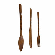 Zeckos Set of 3 Tiki Carved Wood Wall Cutlery, 24-Inch Spoon Fork Knife Image 2