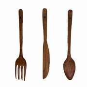 Zeckos Set of 3 Tiki Carved Wood Wall Cutlery, 24-Inch Spoon Fork Knife Image 3