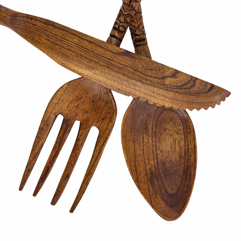 Zeckos Set of 3 Tiki Carved Wood Wall Cutlery, 24-Inch Spoon Fork Knife Image 8
