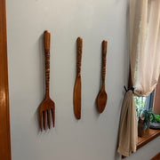 Zeckos Set of 3 Tiki Carved Wood Wall Cutlery, 24-Inch Spoon Fork Knife Image 6