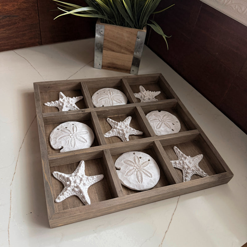 Brown - Image 4 - Zeckos Tic Tac Toe Tabletop Decor, 12 Inch Wood, Sand Dollar and Starfish