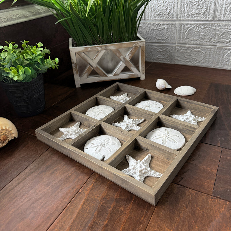 Brown - Image 5 - Zeckos Tic Tac Toe Tabletop Decor, 12 Inch Wood, Sand Dollar and Starfish