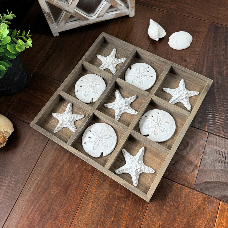 Brown - Image 6 - Zeckos Tic Tac Toe Tabletop Decor, 12 Inch Wood, Sand Dollar and Starfish