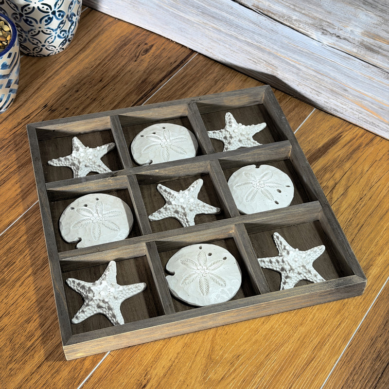 Brown - Image 7 - Zeckos Tic Tac Toe Tabletop Decor, 12 Inch Wood, Sand Dollar and Starfish