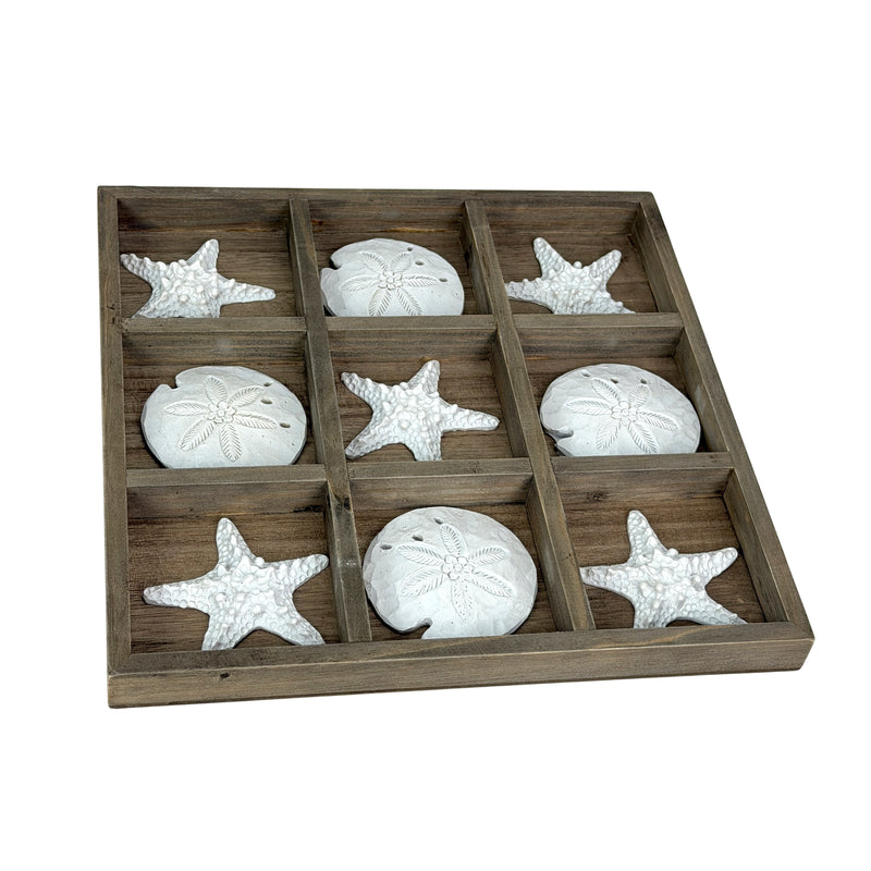 Brown - Image 1 - Zeckos Tic Tac Toe Tabletop Decor, 12 Inch Wood, Sand Dollar and Starfish