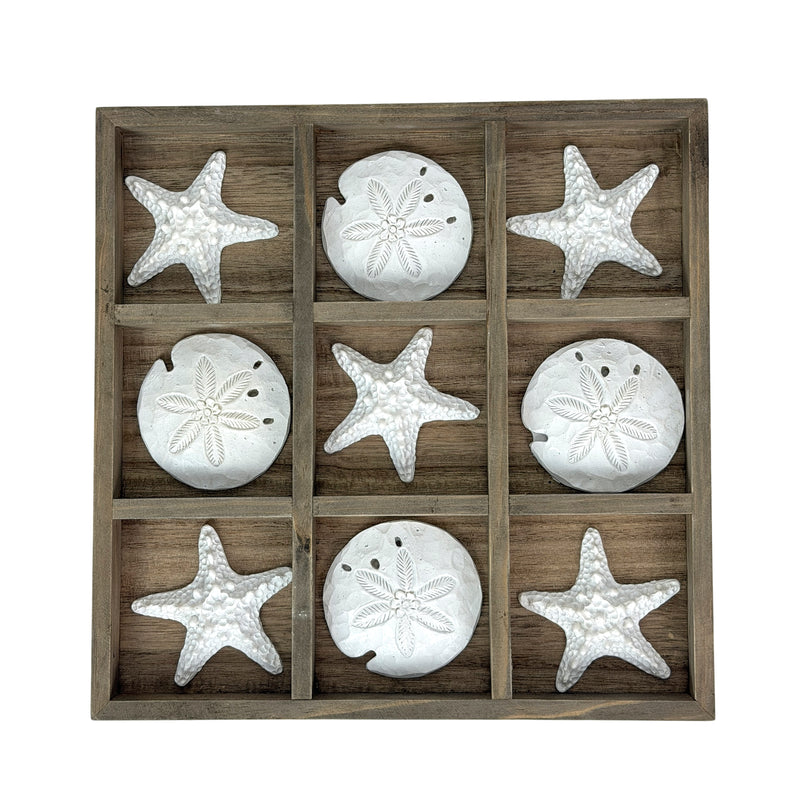 Brown - Image 9 - Zeckos Tic Tac Toe Tabletop Decor, 12 Inch Wood, Sand Dollar and Starfish