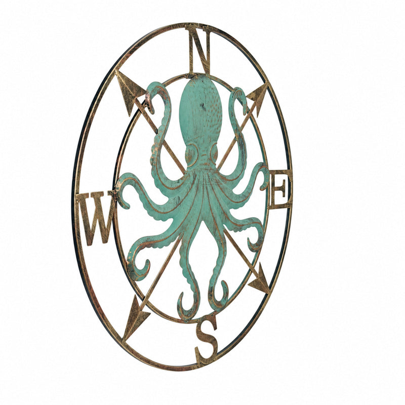 Zeckos Octopus Compass Rose Wall Sculpture, 28 Inch Metal Aqua and Bronze Image 2