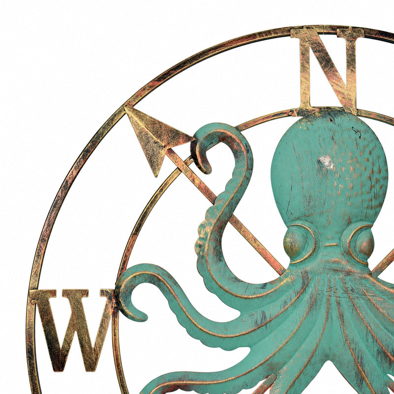 Zeckos Octopus Compass Rose Wall Sculpture, 28 Inch Metal Aqua and Bronze Image 9