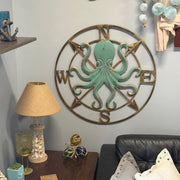 Zeckos Octopus Compass Rose Wall Sculpture, 28 Inch Metal Aqua and Bronze Image 5