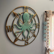 Zeckos Octopus Compass Rose Wall Sculpture, 28 Inch Metal Aqua and Bronze Image 7