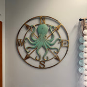 Zeckos Octopus Compass Rose Wall Sculpture, 28 Inch Metal Aqua and Bronze Image 8
