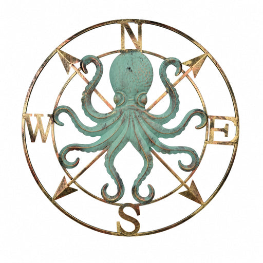 Zeckos Octopus Compass Rose Wall Sculpture, 28 Inch Metal Aqua and Bronze Image 1