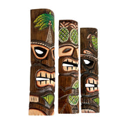 Zeckos Set of 3 Green Tiki Mask Wall Sculptures, 19 Inch Hand-Carved Wood Image 2