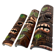 Zeckos Set of 3 Green Tiki Mask Wall Sculptures, 19 Inch Hand-Carved Wood Image 3