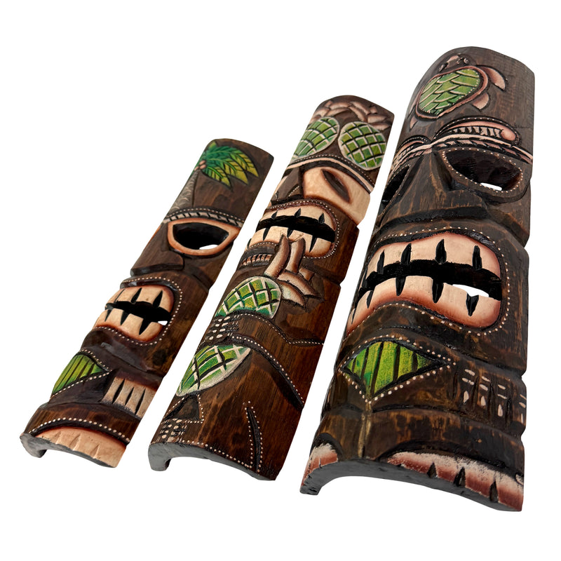 Zeckos Set of 3 Green Tiki Mask Wall Sculptures, 19 Inch Hand-Carved Wood Image 3