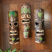 Zeckos Set of 3 Green Tiki Mask Wall Sculptures, 19 Inch Hand-Carved Wood Image 4