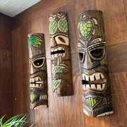 Zeckos Set of 3 Green Tiki Mask Wall Sculptures, 19 Inch Hand-Carved Wood Image 5