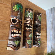 Zeckos Set of 3 Green Tiki Mask Wall Sculptures, 19 Inch Hand-Carved Wood Image 7