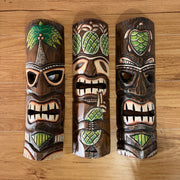 Zeckos Set of 3 Green Tiki Mask Wall Sculptures, 19 Inch Hand-Carved Wood Image 8