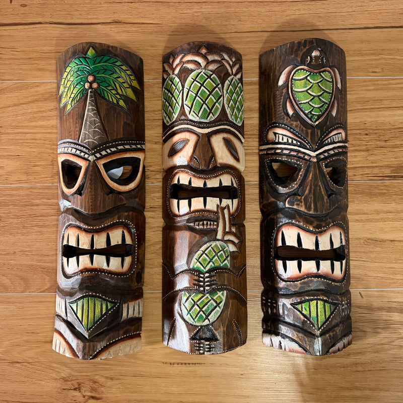 Zeckos Set of 3 Green Tiki Mask Wall Sculptures, 19 Inch Hand-Carved Wood Image 8