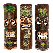 Zeckos Set of 3 Green Tiki Mask Wall Sculptures, 19 Inch Hand-Carved Wood Image 1