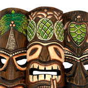Zeckos Set of 3 Green Tiki Mask Wall Sculptures, 19 Inch Hand-Carved Wood Image 10