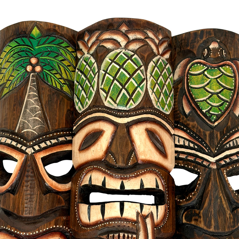 Zeckos Set of 3 Green Tiki Mask Wall Sculptures, 19 Inch Hand-Carved Wood Image 10