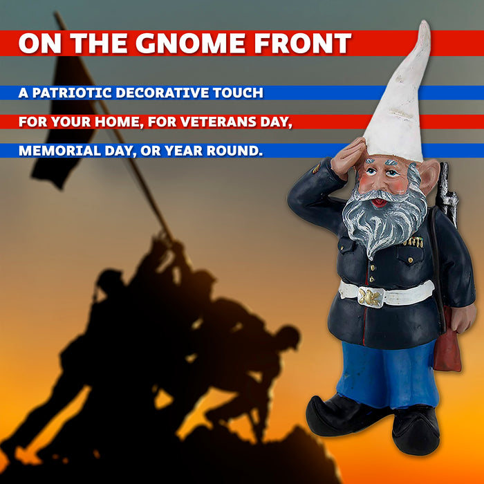 8-Inch Tall Saluting Dress Blues Bill U.S. Marine Military Garden Gnome Statue - Patriotic Indoor / Outdoor Decor for Your