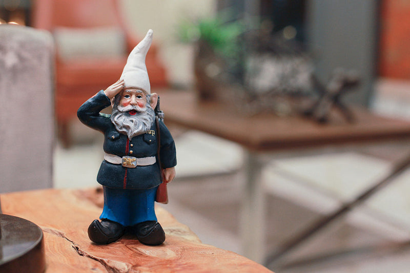 8-Inch Tall Saluting Dress Blues Bill U.S. Marine Military Garden Gnome Statue - Patriotic Indoor / Outdoor Decor for Your