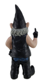 Gnofun The Rebellious Lady Biker Gnome - Unique and Funny Decorative 12.5-Inch Tall Indoor/Outdoor Rude Gesture Resin Statue
