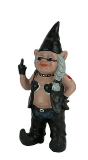 Gnofun The Rebellious Lady Biker Gnome - Unique and Funny Decorative 12.5-Inch Tall Indoor/Outdoor Rude Gesture Resin Statue