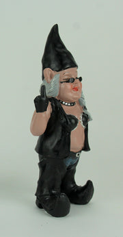 Gnofun The Rebellious Lady Biker Gnome - Unique and Funny Decorative 12.5-Inch Tall Indoor/Outdoor Rude Gesture Resin Statue