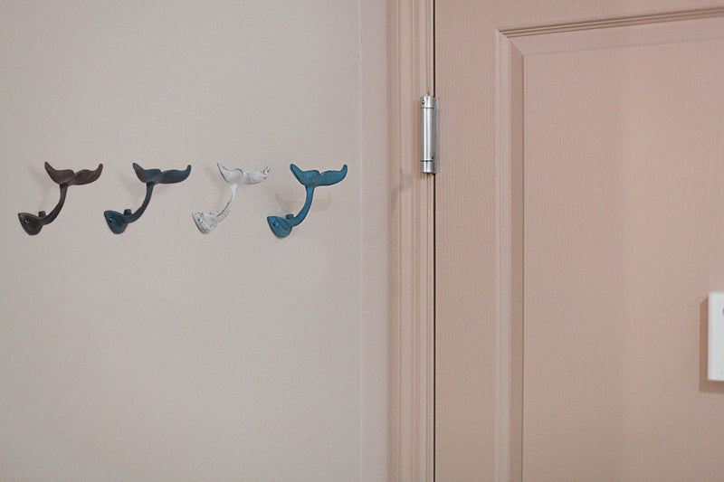 Colorful Cast Iron Whale Tail Wall Hooks Set of 4 Nautical Décor Image 5