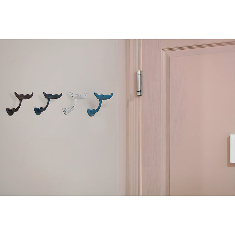 Colorful Cast Iron Whale Tail Wall Hooks Set of 4 Nautical Décor Image 5