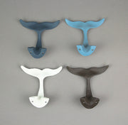 Colorful Cast Iron Whale Tail Wall Hooks Set of 4 Nautical Décor Image 8